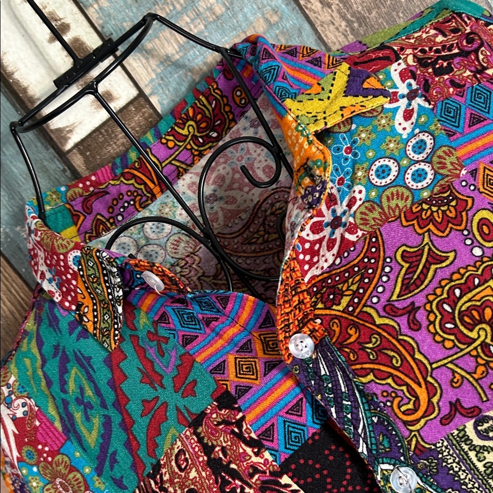 Patchwork Button-Down Shirt in Multicolor vintage - image 11